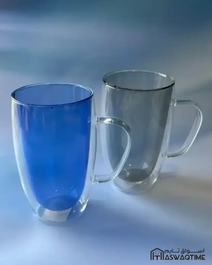 COLORED DOUBLE GLASS CUP WITH HANDLE  450ml