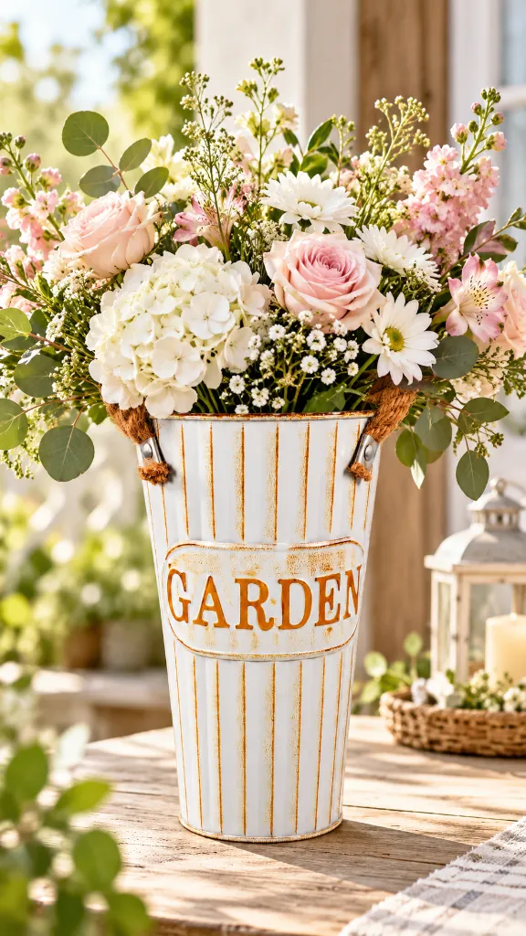 Rustic Garden Bouquet in Vintage Bucket.webp