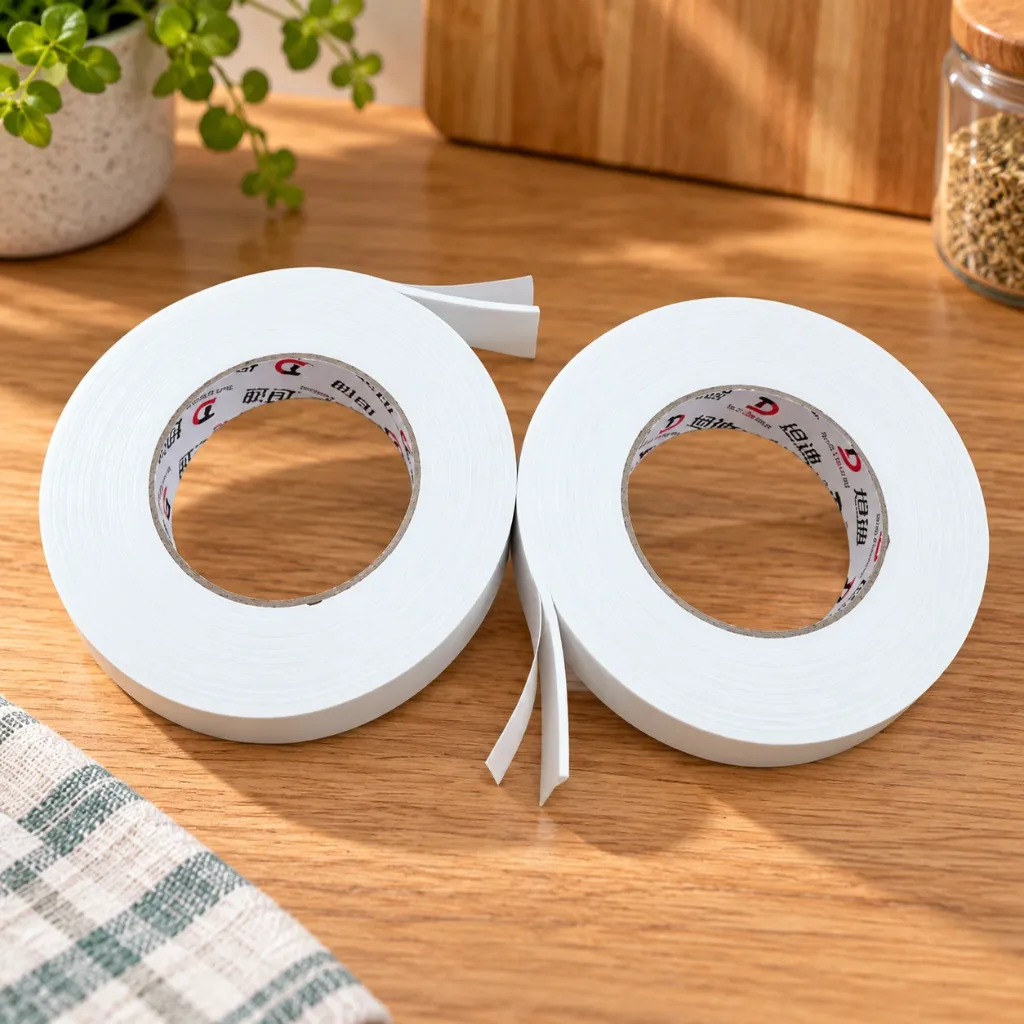 White Tape Rolls on a Cozy Kitchen Countertop.webp