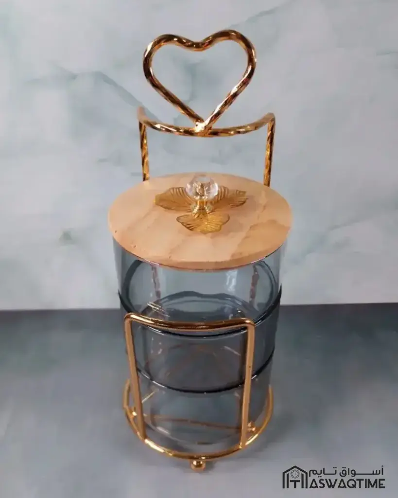 [MS-1918-6] 3 LAYERS NUTS STORAGE WITH GOLDEN STEEL HOLDER.webp