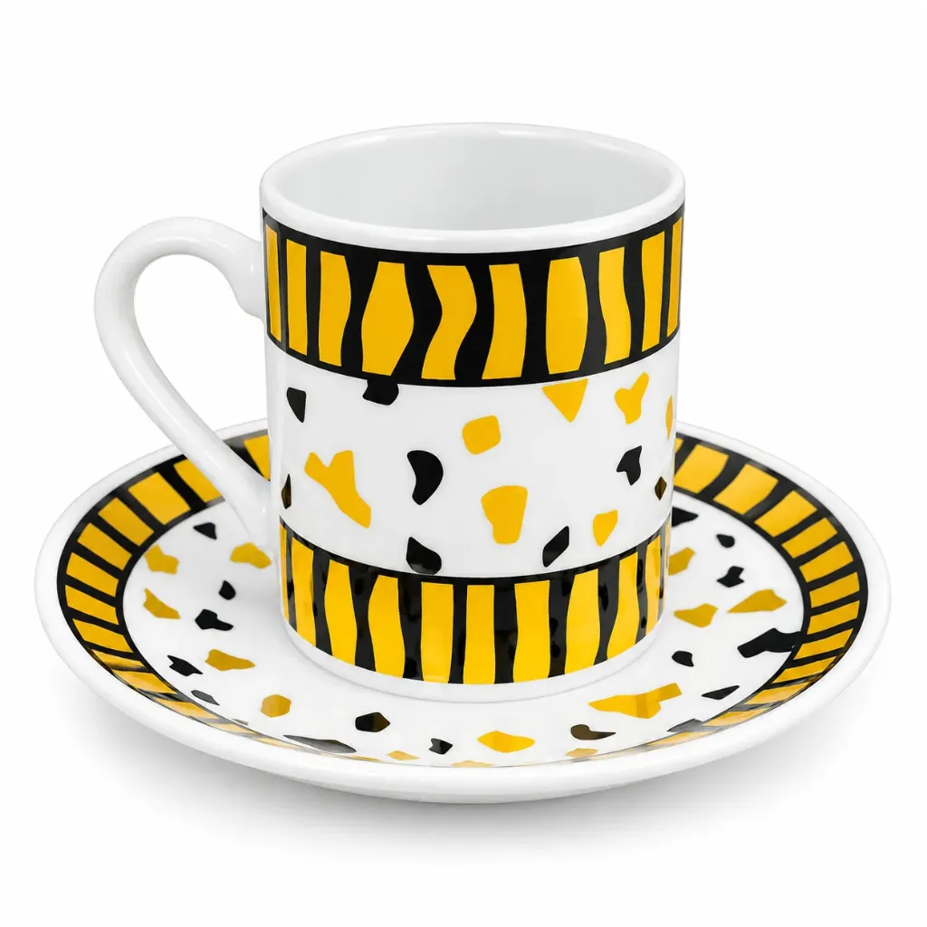 6 PCS SET GOLD&BLACK ABSTRACT PATTERN ESPRESSO COFFEE CUP
