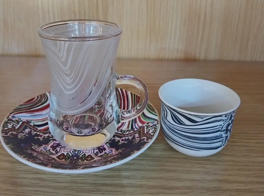18 Pc set Tea glass / saucer + cawa cups Set Of 6 Glass Cup, 6 Saucers, 6 Cawa Cup And Suger Bowl