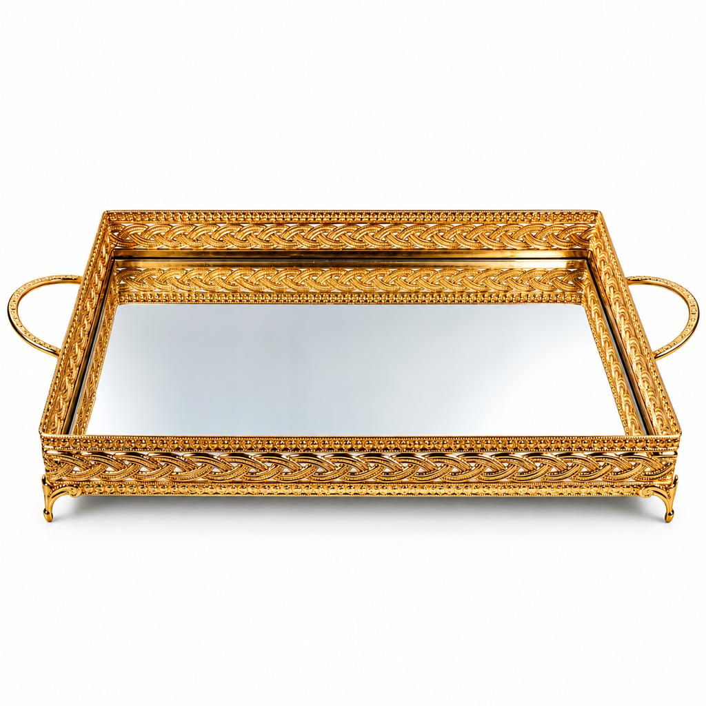 33 PATTERN HANDLE TRAY 25*35 CM GOLD