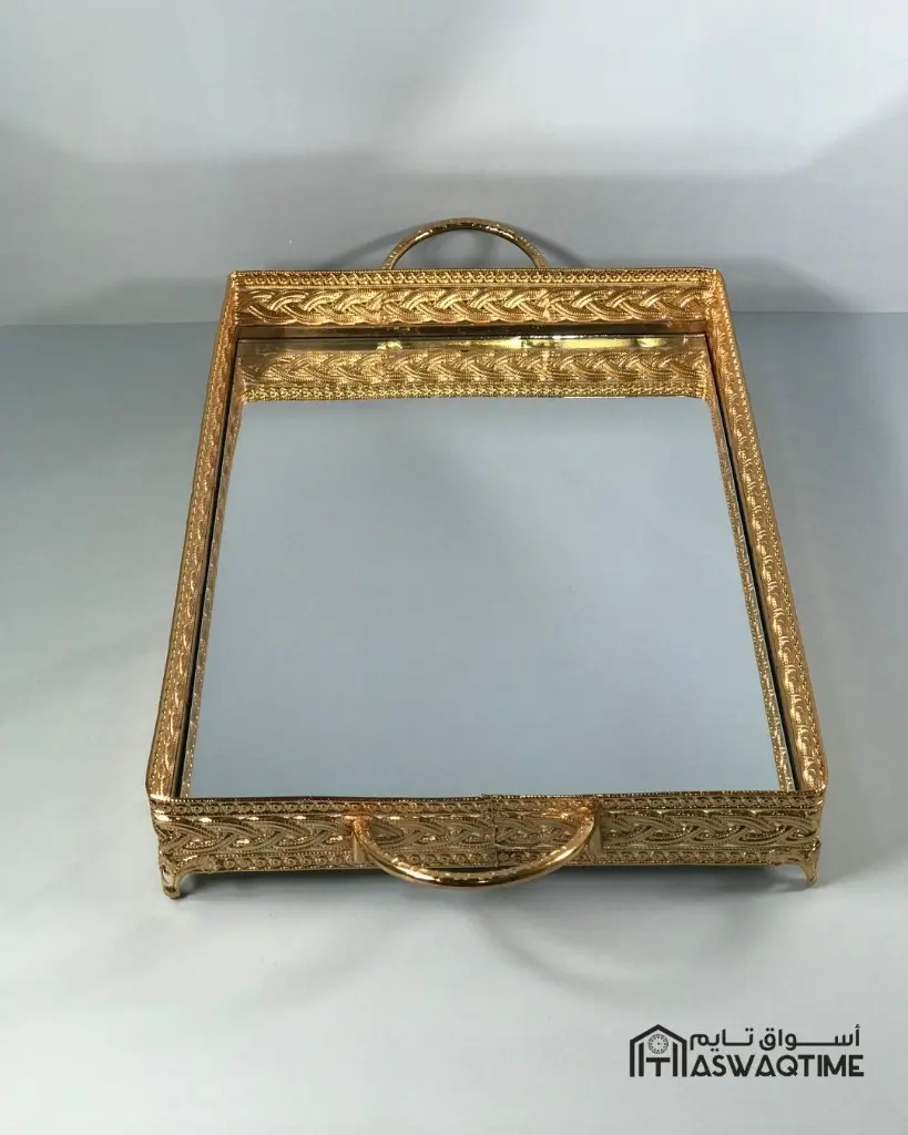 33 PATTERN HANDLE TRAY 25*35 CM GOLD