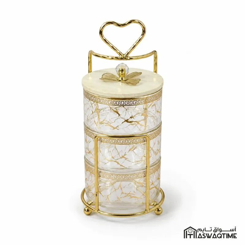 [MS-1918-6] 3 LAYERS NUTS STORAGE WITH GOLDEN STEEL HOLDER