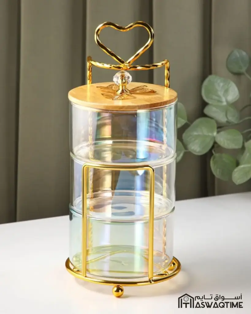 3 LAYERS NUTS STORAGE WITH GOLDEN STEEL HOLDER