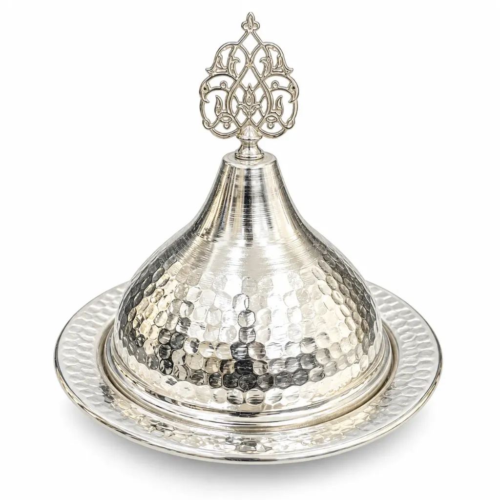 ORNATE HAMMERED SILVER SERVING CLOCHE