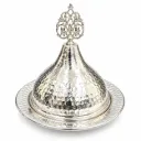 ORNATE HAMMERED SILVER SERVING CLOCHE