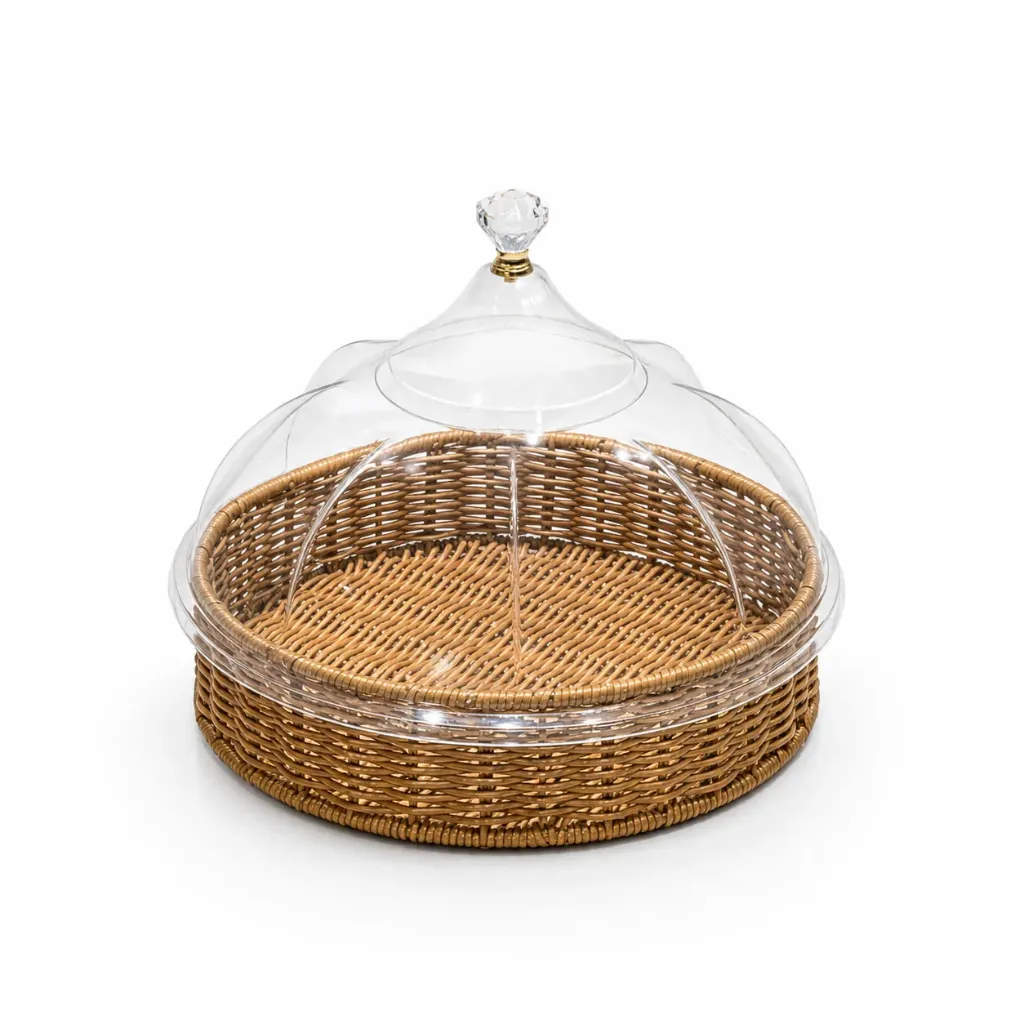 ACRYLIC DOME ROUND W/WOVEN BASE 27X27 CM