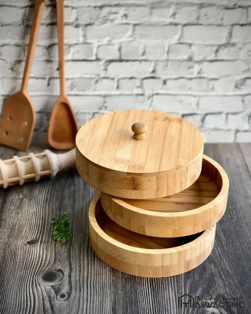 BAMBOO ROUND 3LAYERS STORAGE WITH LID