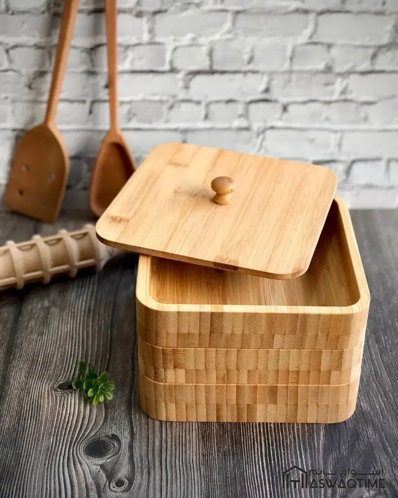 BAMBOO SQUARE 3LAYERS STORAGE WITH LID