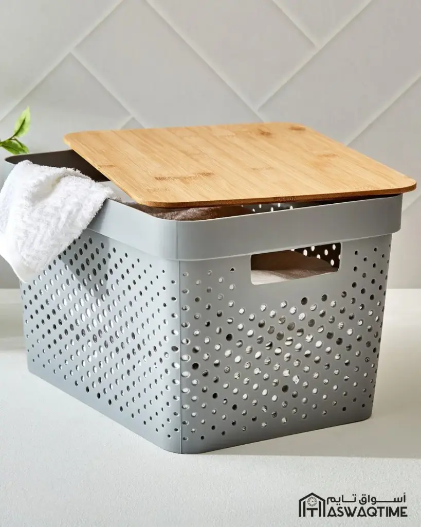 BASKET WITH BAMBOO LID STORAGE