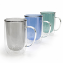 COLORED DOUBLE GLASS CUP WITH HANDLE  450ml