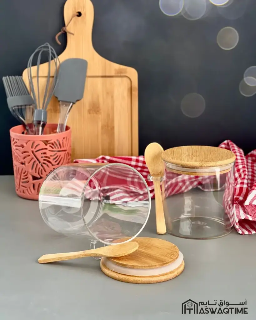 GLASS CANISTER W/BAMBOO LID & SPOON SIZE2