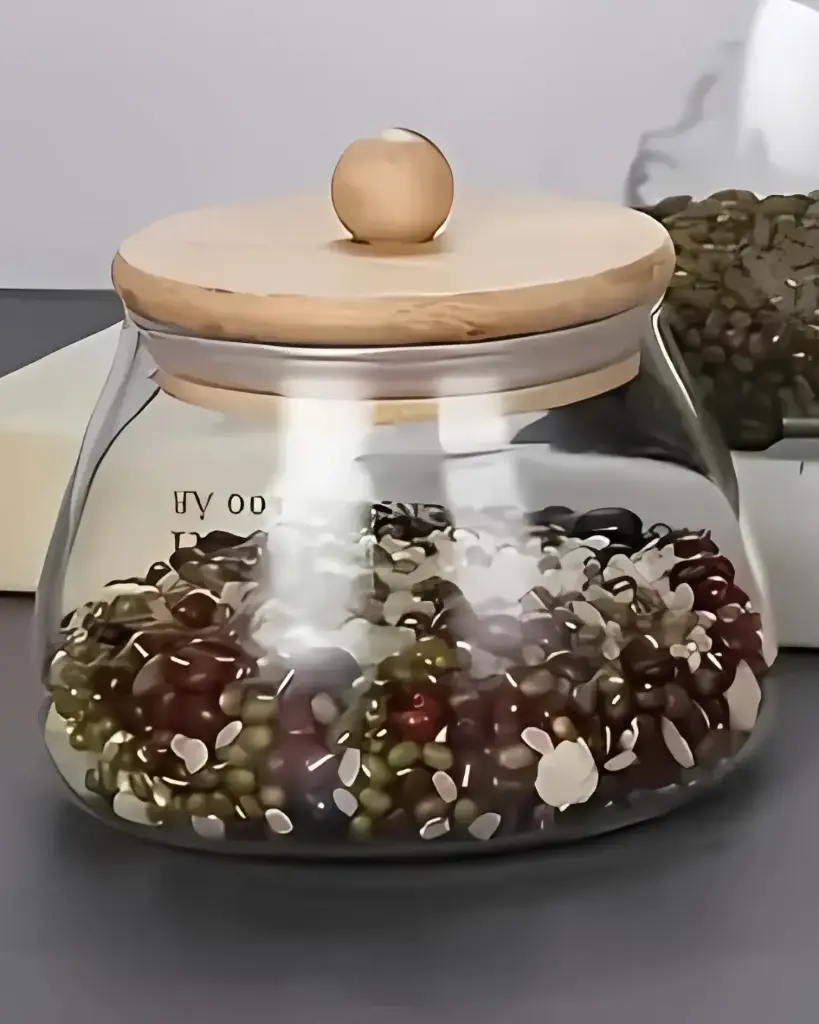 GLASS CANISTER W/WOOD COVER