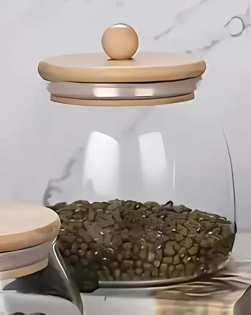 GLASS CANISTER W/WOOD  COVER 750ML