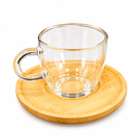 GLASS COFFEE CUP WITH BAMBOO TRAY SET