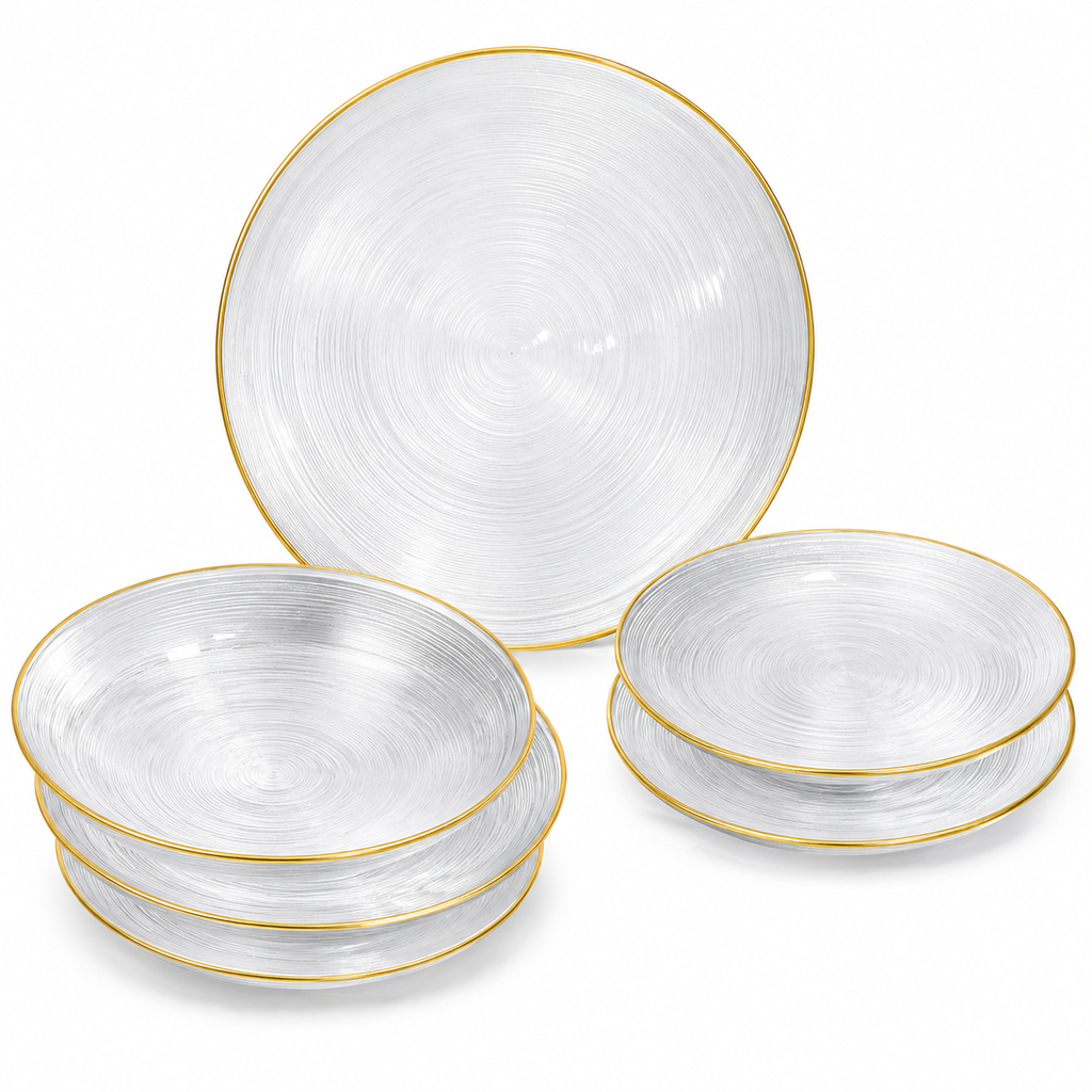 GLASSCOM ARES 7 PCS CAKE SET TRANSPARENT GOLD RIM