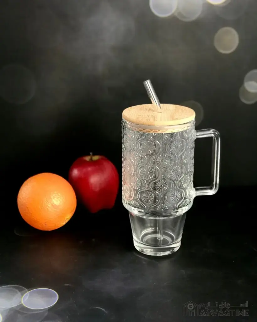 GLASS CUP AND STRAW WITH BAMBOO LID