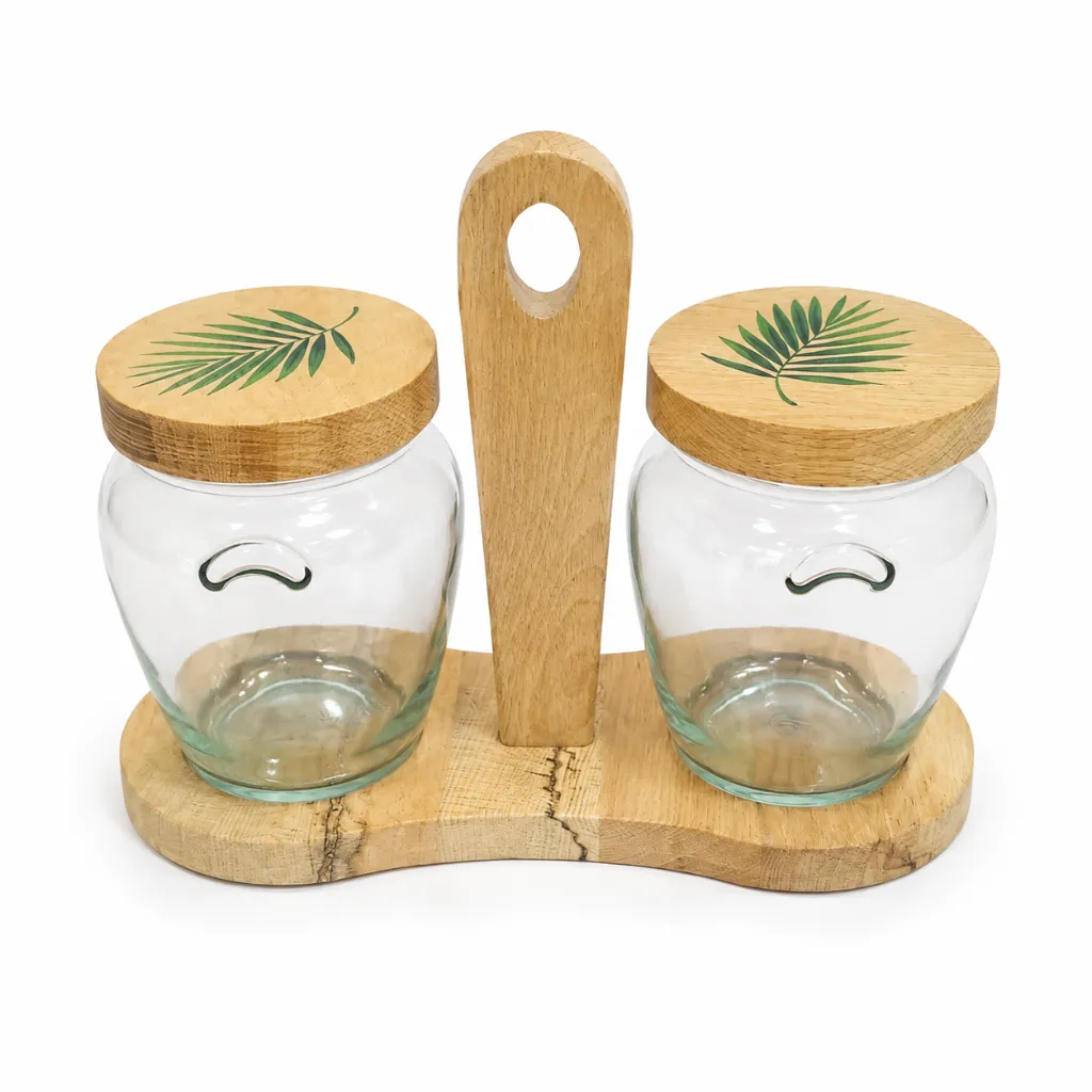 [INCIR-800-010] INCIR HOME WOODEN STAND 2 PIECE GLASS FOR SPICES