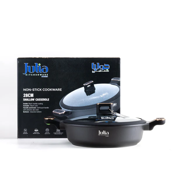 JULIA ELITE-PRO PLUS SHALLOW CASSEROLE WITH LID 28CM-BLACK