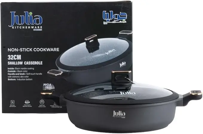 JULIA ELITE-PRO PLUS SHALLOW CASSEROLEWITH LID 32CM-BLACK 0005046