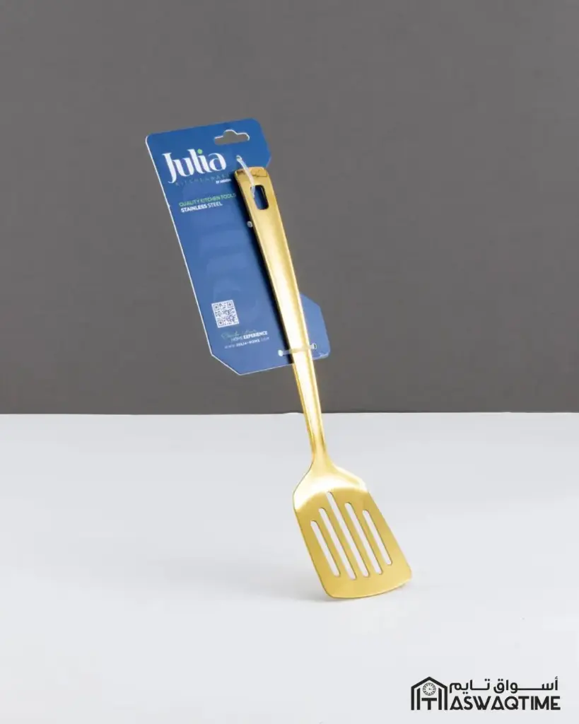 JULIA STAINLESS STEEL SLOTTED TURNER SHORTHANDLE-GOLD 24-932 