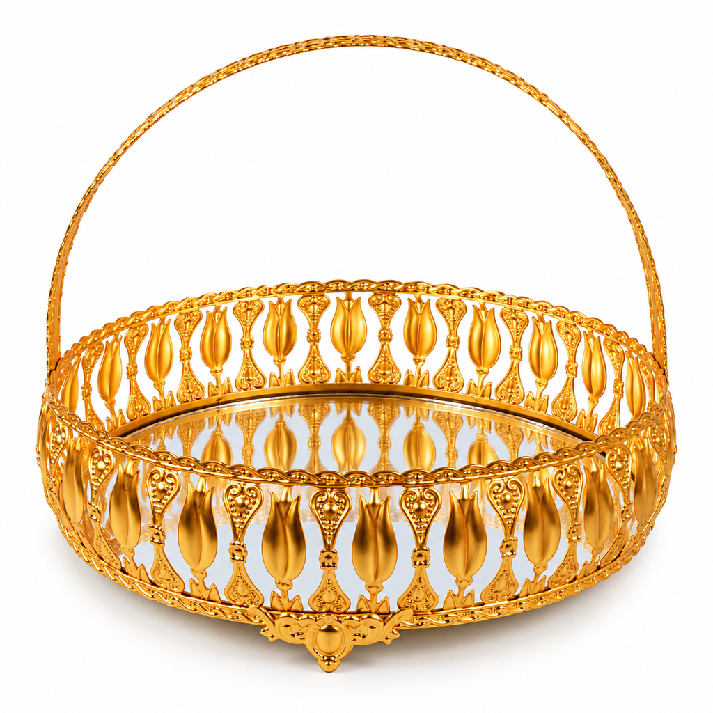 MEDIUM DOMESTIC TULIP ROUND BASKET GOLD