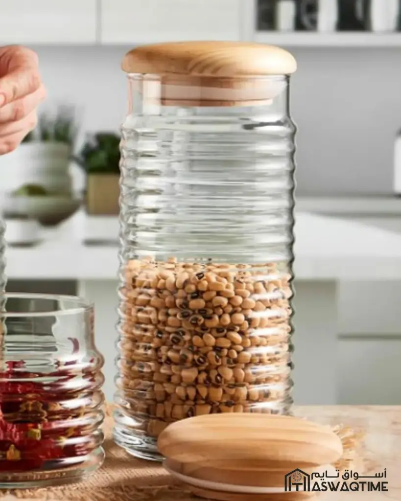 PASABAHCE BABYLON GLASS STORAGE JAR WITH WOODEN LID 1120ML