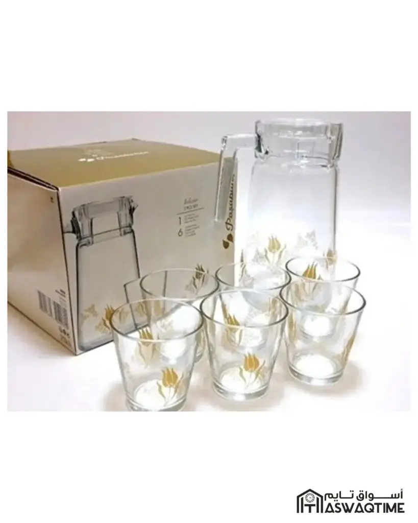 PASABAHCE CITY SPRING FLOWERS WATER SET 6 GLASSES + 1 JUG 285 ML 7PCS