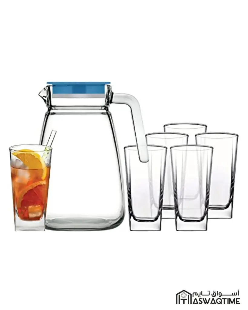 PASABAHCE CARRE JUG & GLASS SET 7PCS (1 JUG + 6 GLASSES)