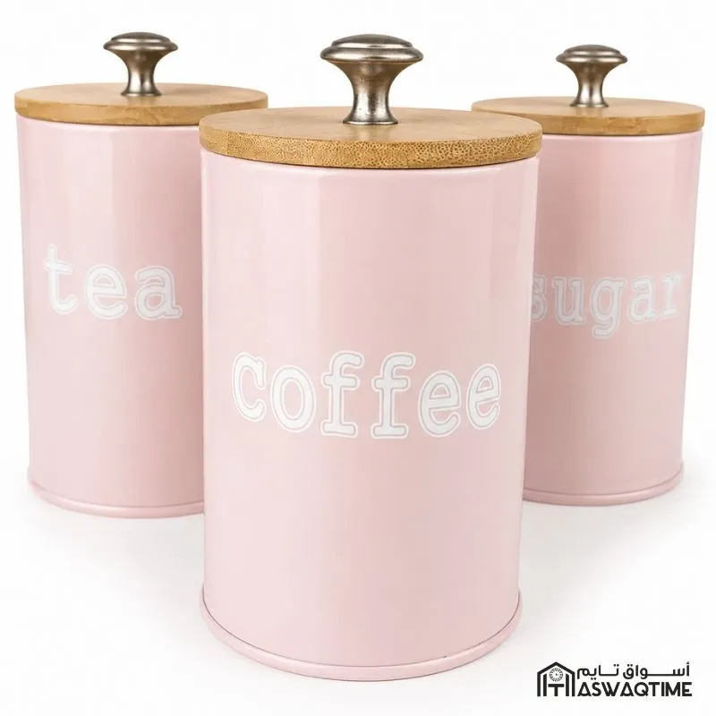 DAVE PINK TEA SUGAR COFFEE SET WOOD COVER