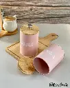 DAVE PINK TEA SUGAR COFFEE SET WOOD COVER