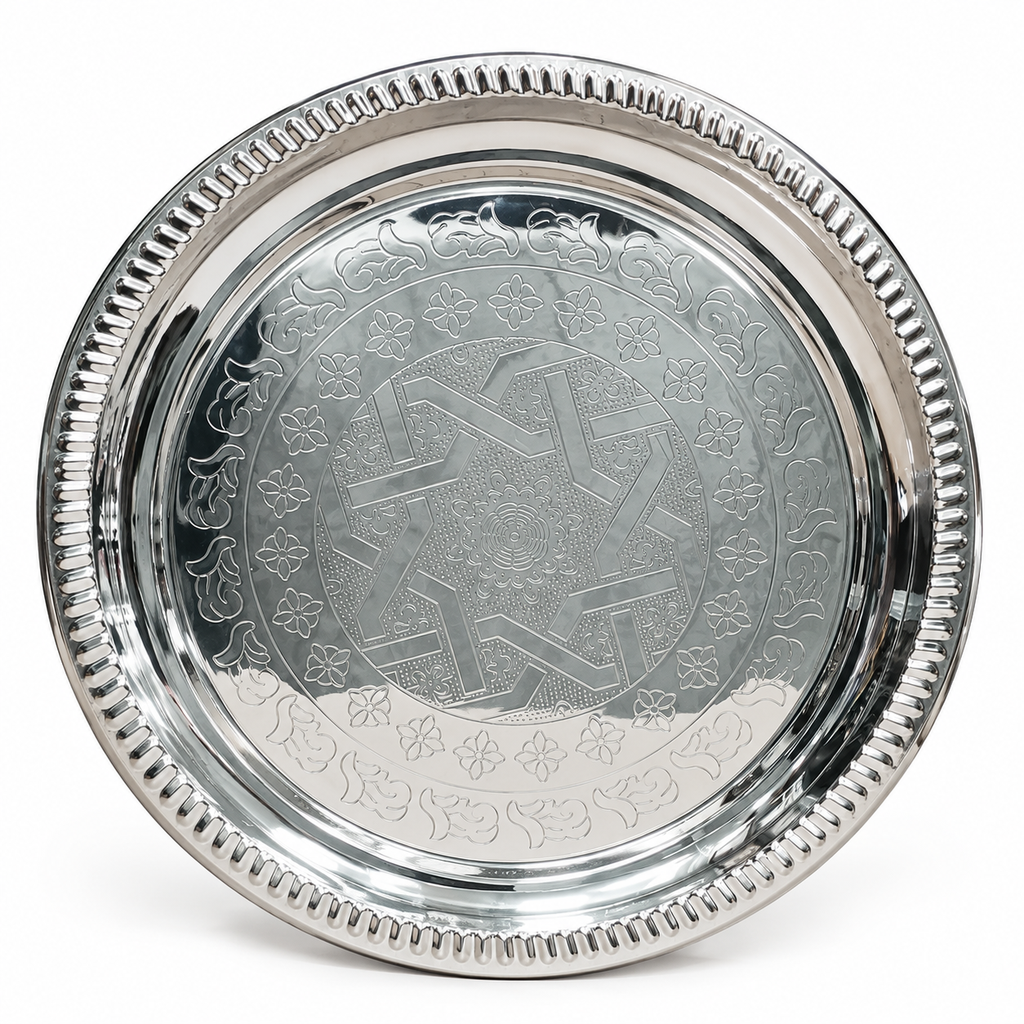 STAINLESS STEEL ROUND TRAY 30CM SILVER