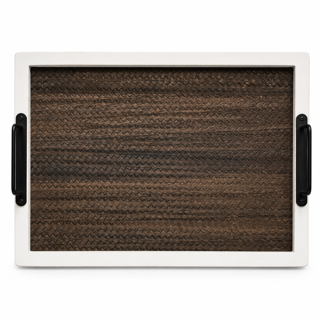 WOOD TRAY WITH STEEL HANDLES – LARGE