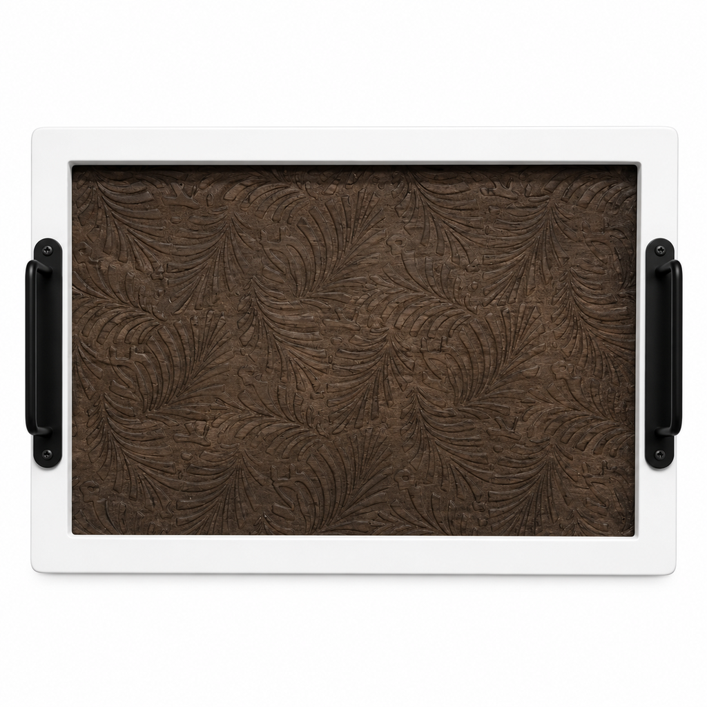 WOOD TRAY WITH STEEL HANDLES – SMALL