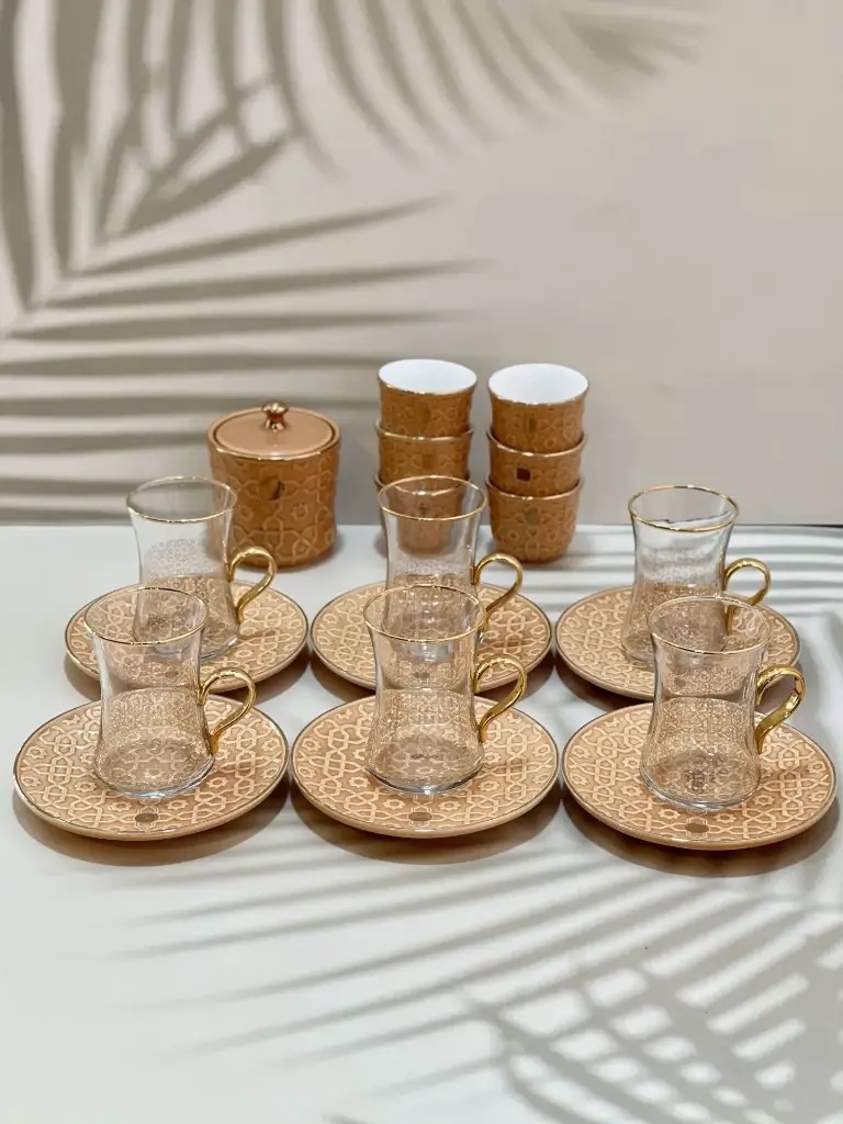 OTANTIK ROSETTI – 6 CUPS 6 SAUCERS 6 ARABIC COFFEE CUPS AND SUGER POT