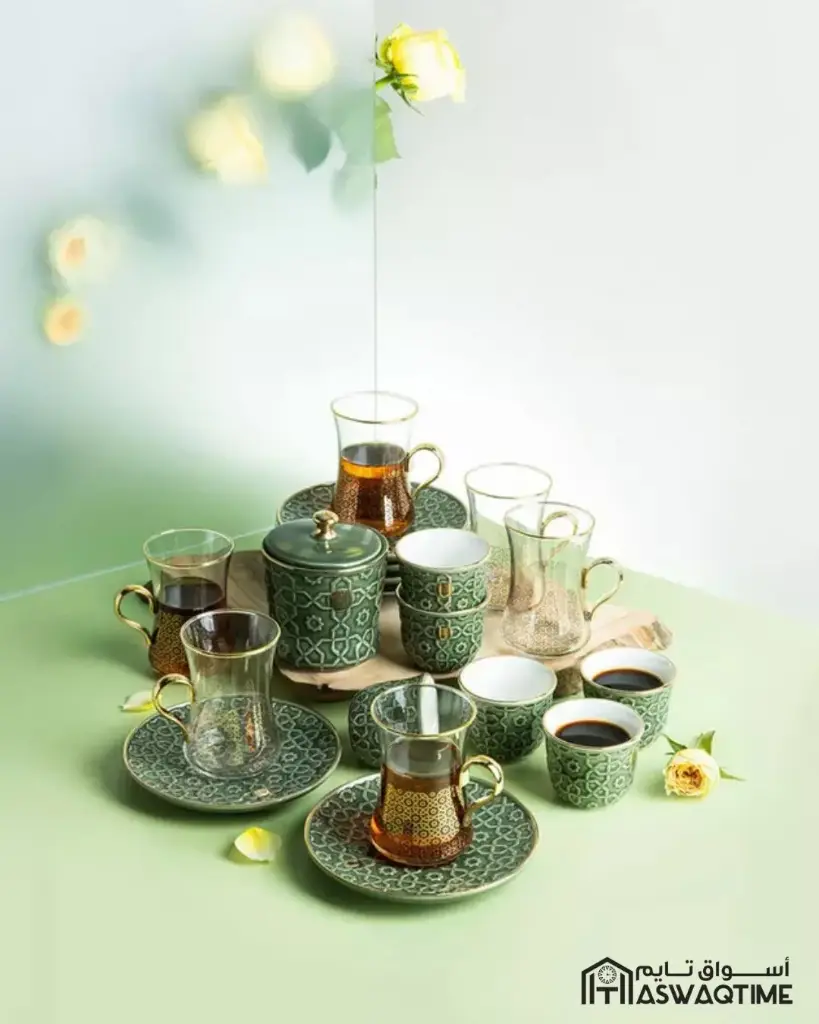 OTANTIK ROSETTI – 6 CUPS 6 SAUCERS 6 ARABIC COFFEE CUPS AND SUGAR POT