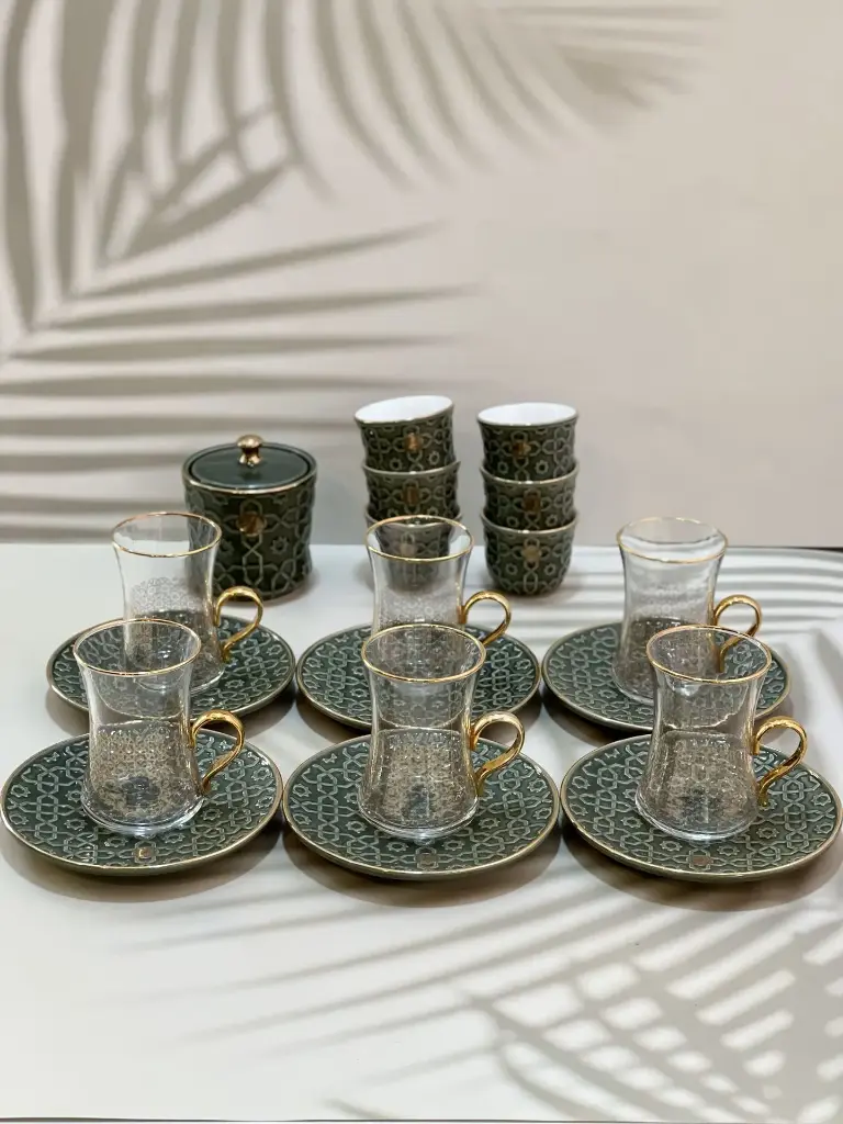 OTANTIK ROSETTI – 6 CUPS 6 SAUCERS 6 ARABIC COFFEE CUPS AND SUGAR POT