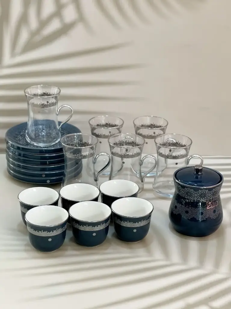 OTANTIK ATHER - 6 CUPS 6 SAUCERS 6 ARABIC COFFEE CUPS AND SUGAR POT