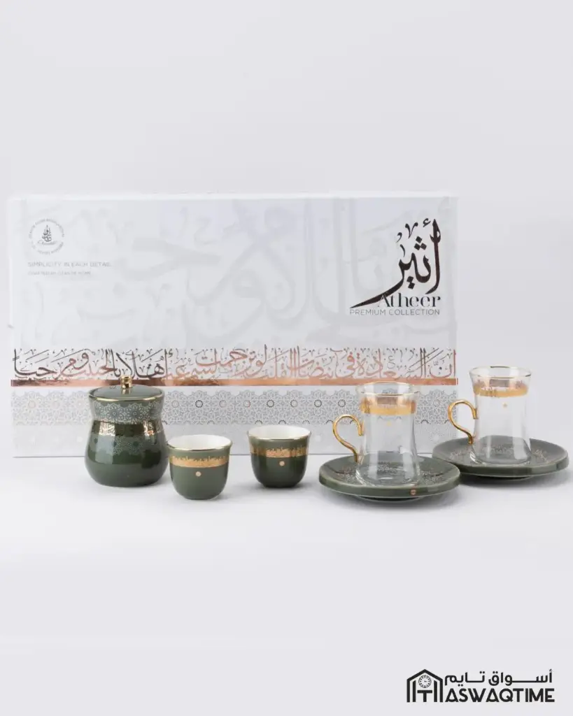 OTANTIK ATHER – 6 CUPS 6 SAUCERS 6 ARABIC COFFEE CUPS AND SUGER POT