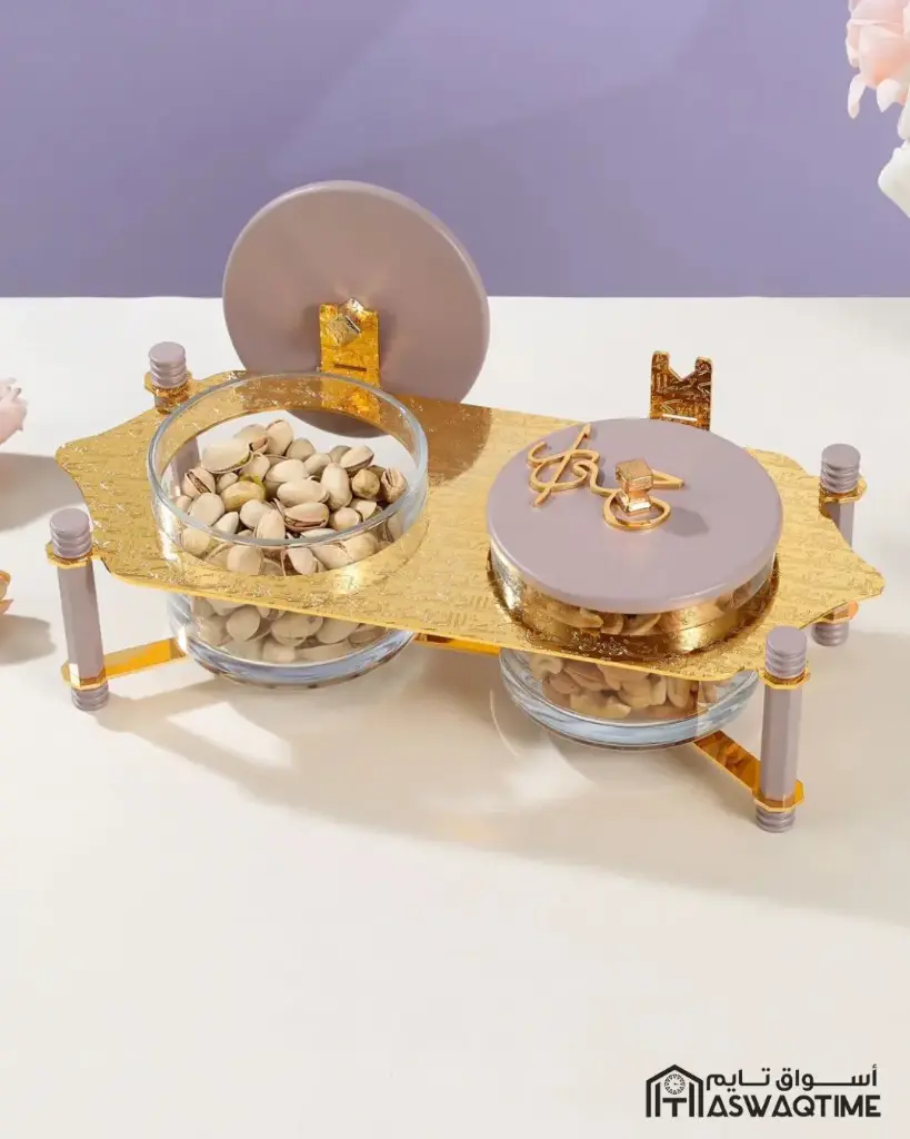 OTANTIK NUTS SERVING SET 2 BOWL WITH TRAY FROM JIWAR - PURPLE + GOLD NUTS SERVING SET 2 BOWL WITH TRAY