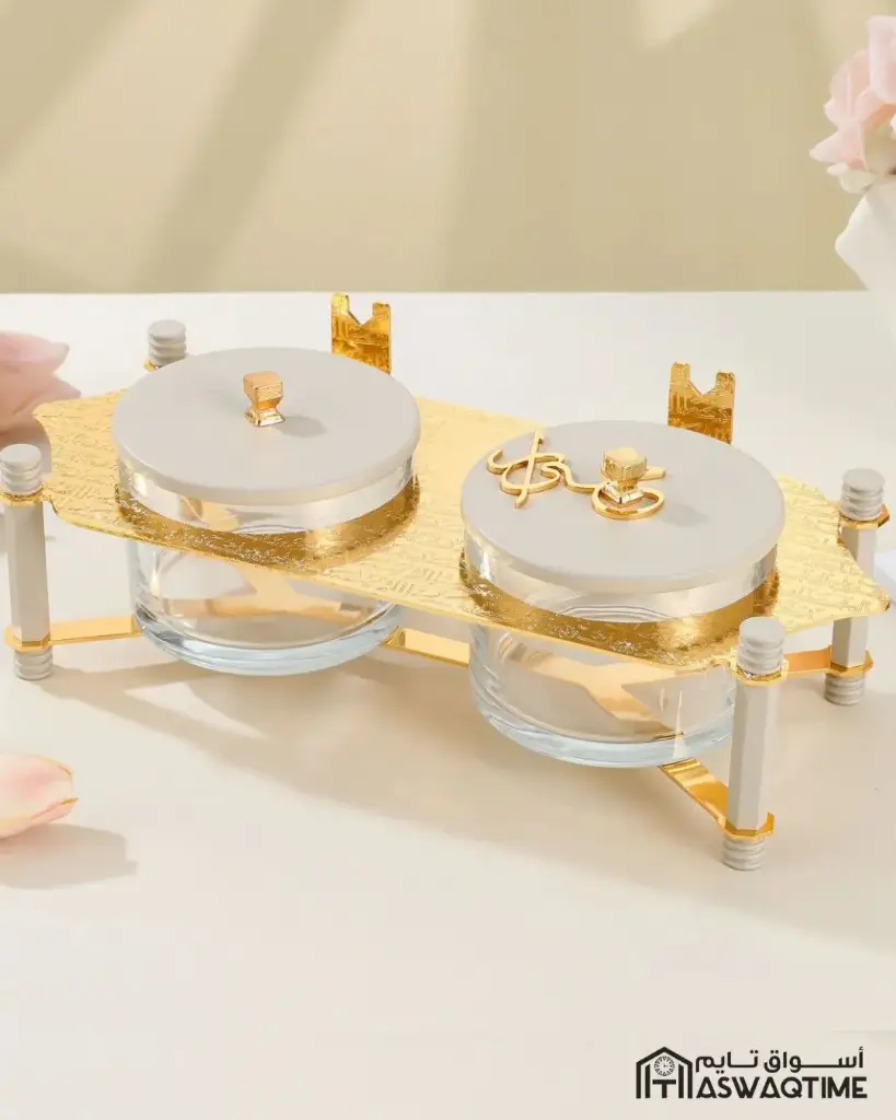 OTANTIK NUTS SERVING SET 2 BOWL WITH TRAY FROM JIWAR - BEIGE + GOLD NUTS SERVING SET 2 BOWL WITH TRAY