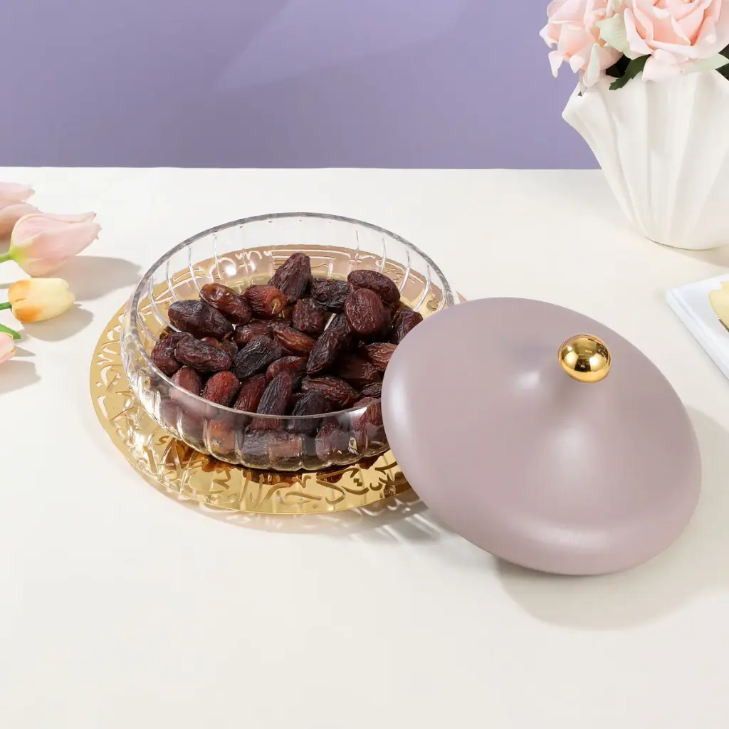 OTANTIK LARGE GLASS DATE BOWL FROM JIWAR - PURPLE + GOLD LARGE GLASS DATE BOWL