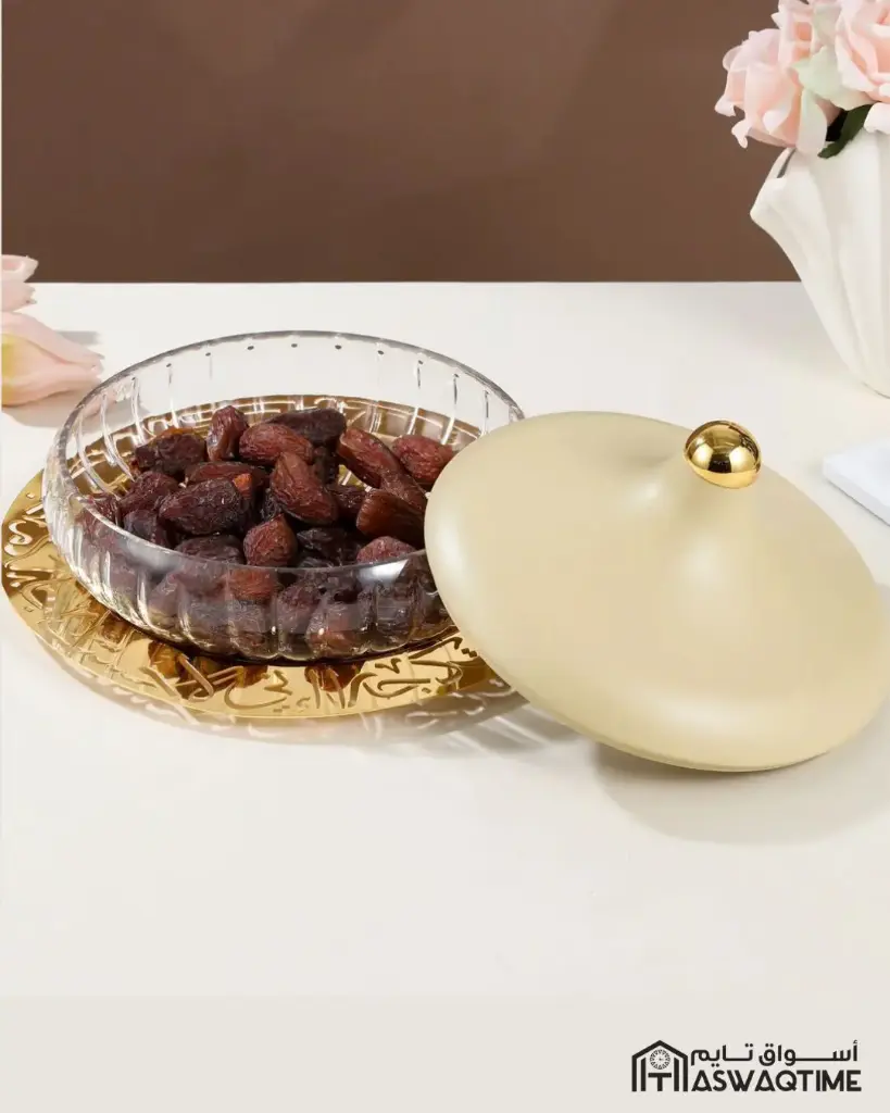 OTANTIK  LARGE GLASS DATE BOWL FROM JIWAR - IVORY + GOLD LARGE GLASS DATE BOWL 