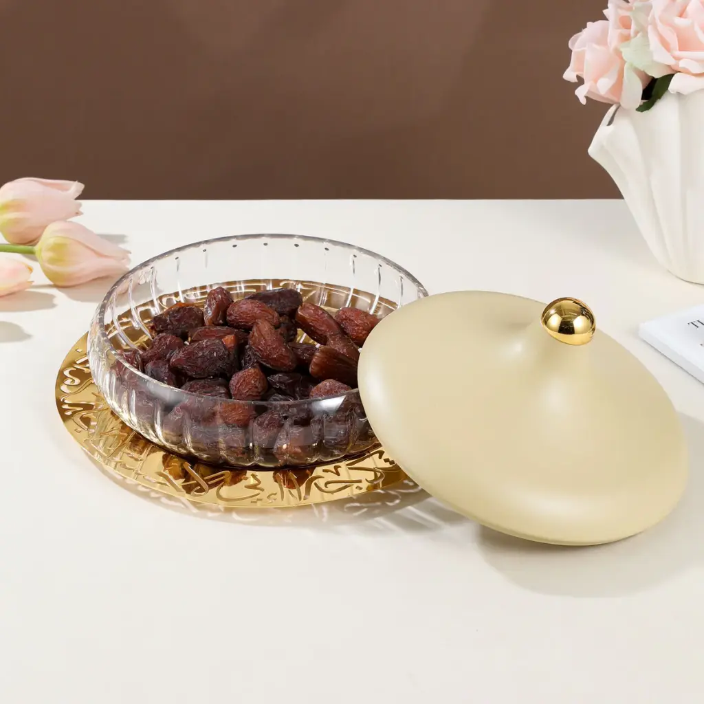 OTANTIK  LARGE GLASS DATE BOWL FROM JIWAR - IVORY + GOLD LARGE GLASS DATE BOWL 