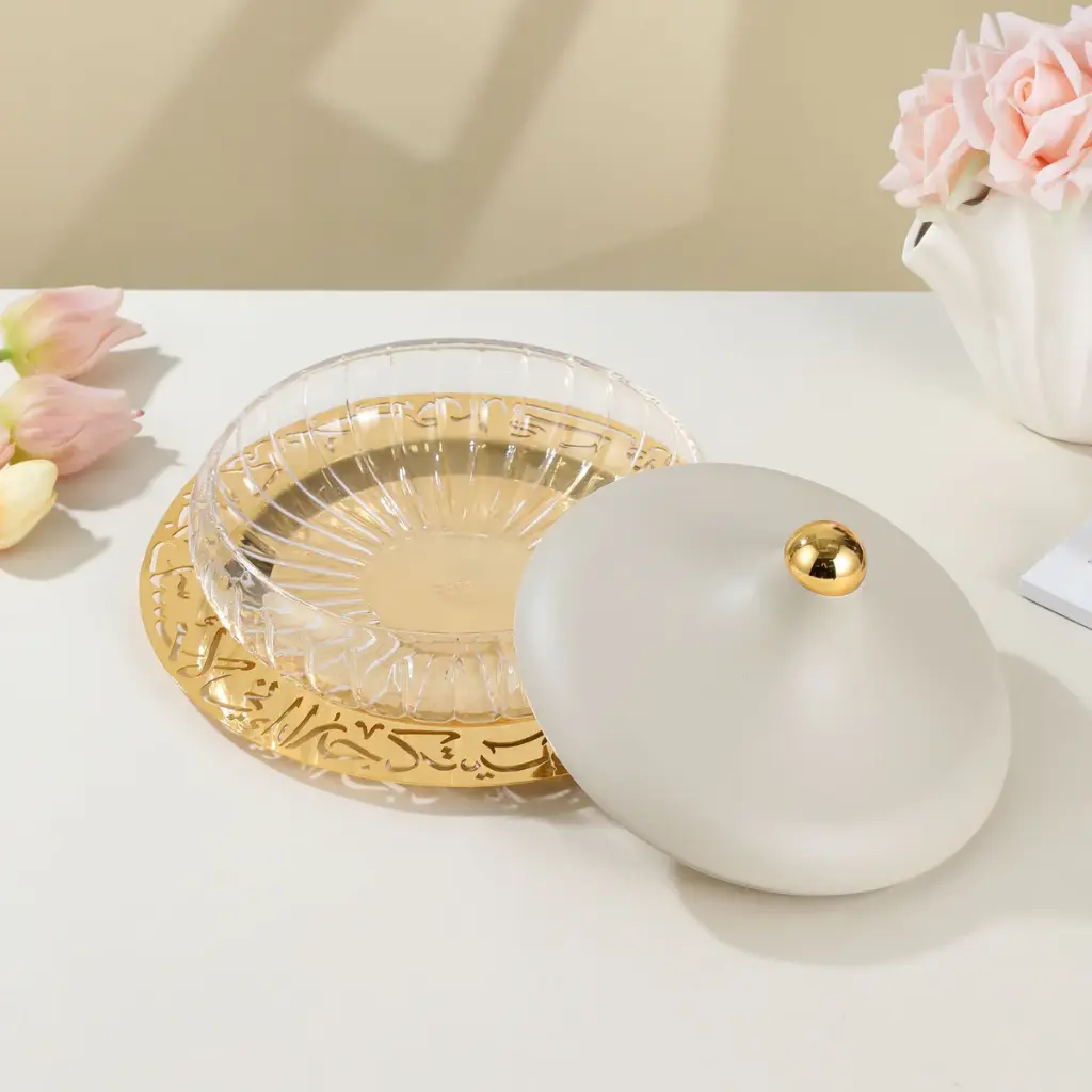 OTANTIK LARGE GLASS DATE BOWL FROM JIWAR - BEIGE + GOLD LARGE GLASS DATE BOWL