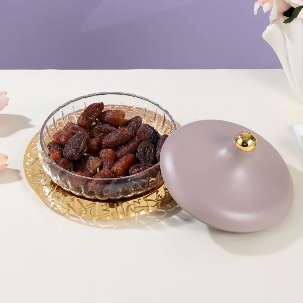 OTANTIK MEDIUM GLASS DATE BOWL FROM JIWAR - PURPLE + GOLD MEDIUM GLASS DATE BOWL