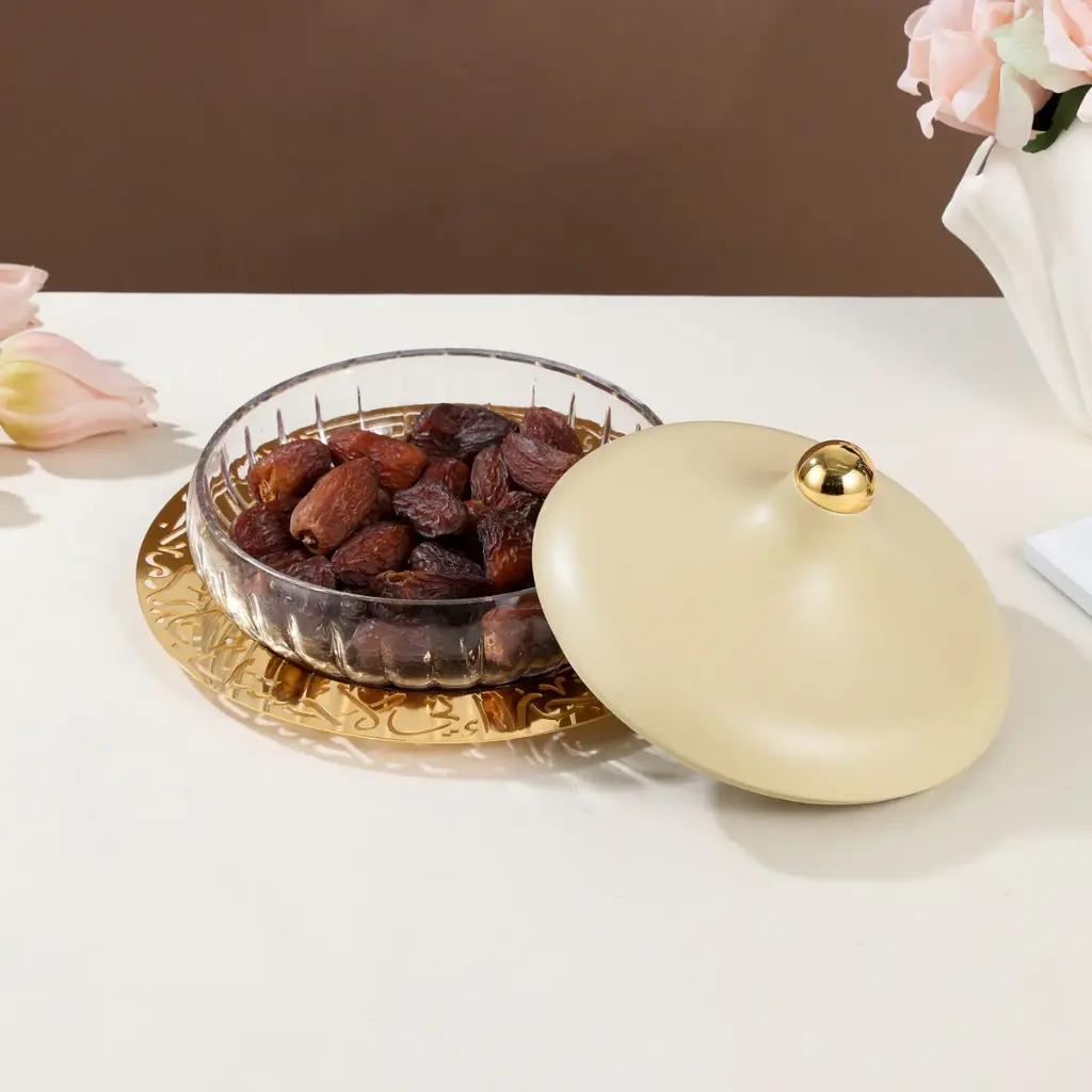 OTANTIK MEDIUM GLASS DATE BOWL FROM JIWAR - IVORY + GOLD MEDIUM GLASS DATE BOWL