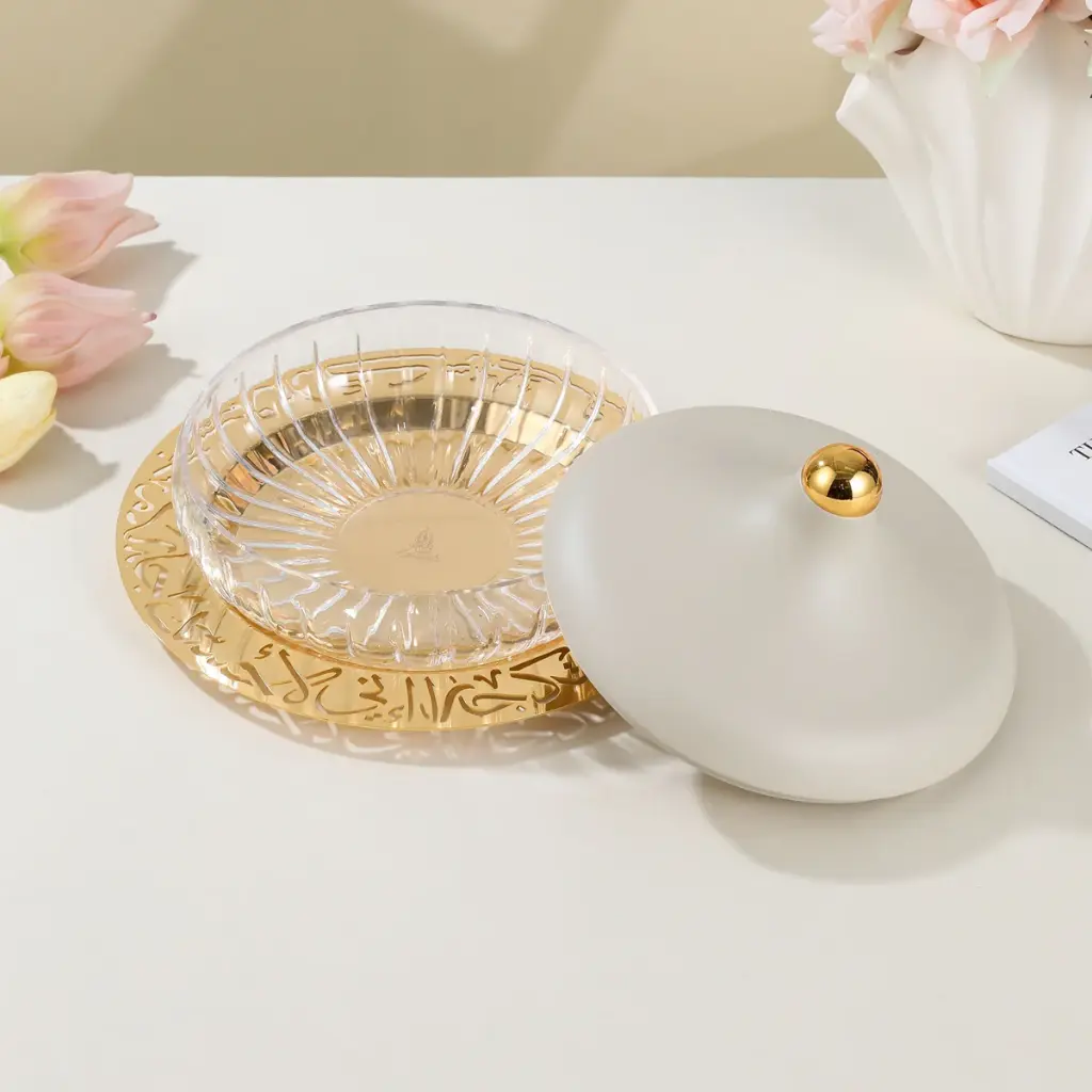 OTANTIK MEDIUM GLASS DATE BOWL FROM JIWAR - BEIGE + GOLD MEDIUM GLASS DATE BOWL
